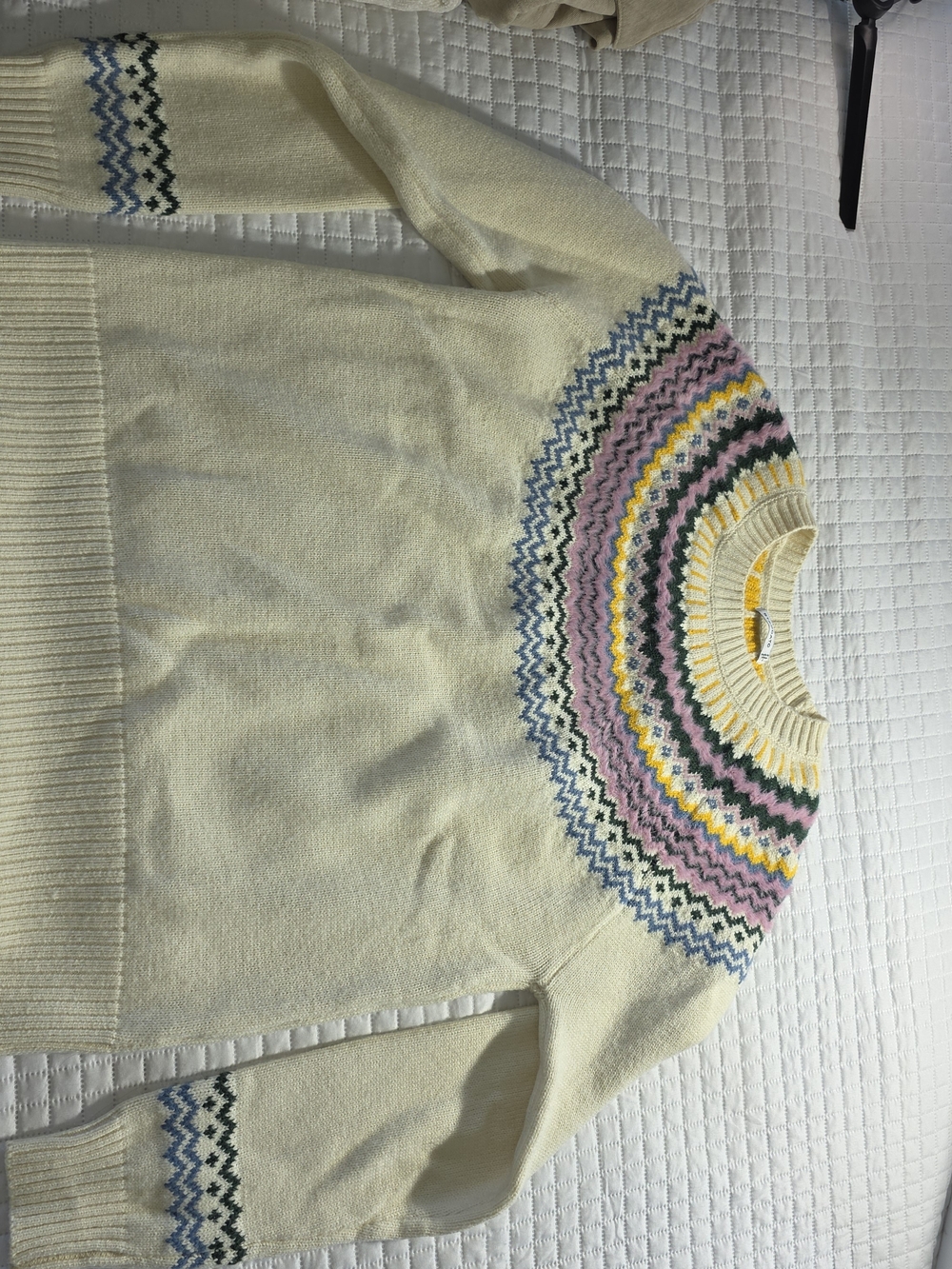 Staccato Cream Fair Isle Yoke Sweater with Pink, Yellow, Green & Blue Accents